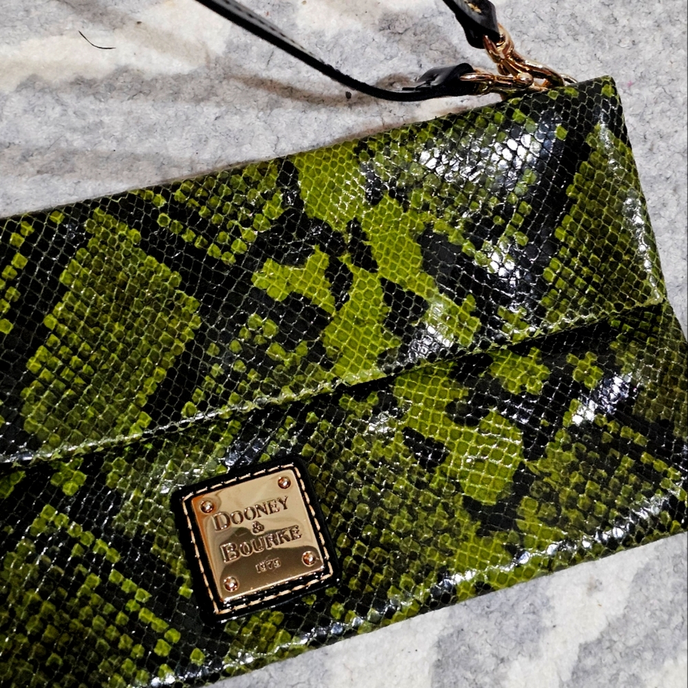 Dooney & Burke Faux Snake Fold Over Clutch Shoulder and Wristlet Bag